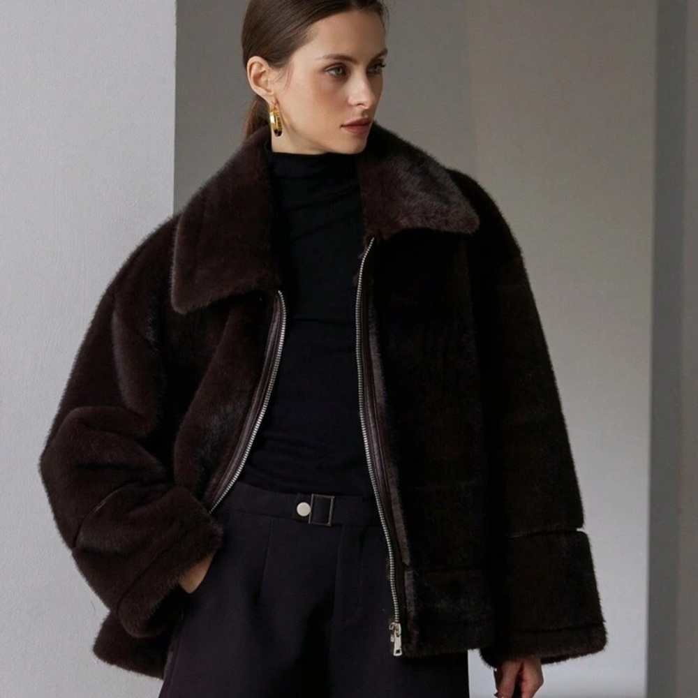 Dark brown faux fur coat